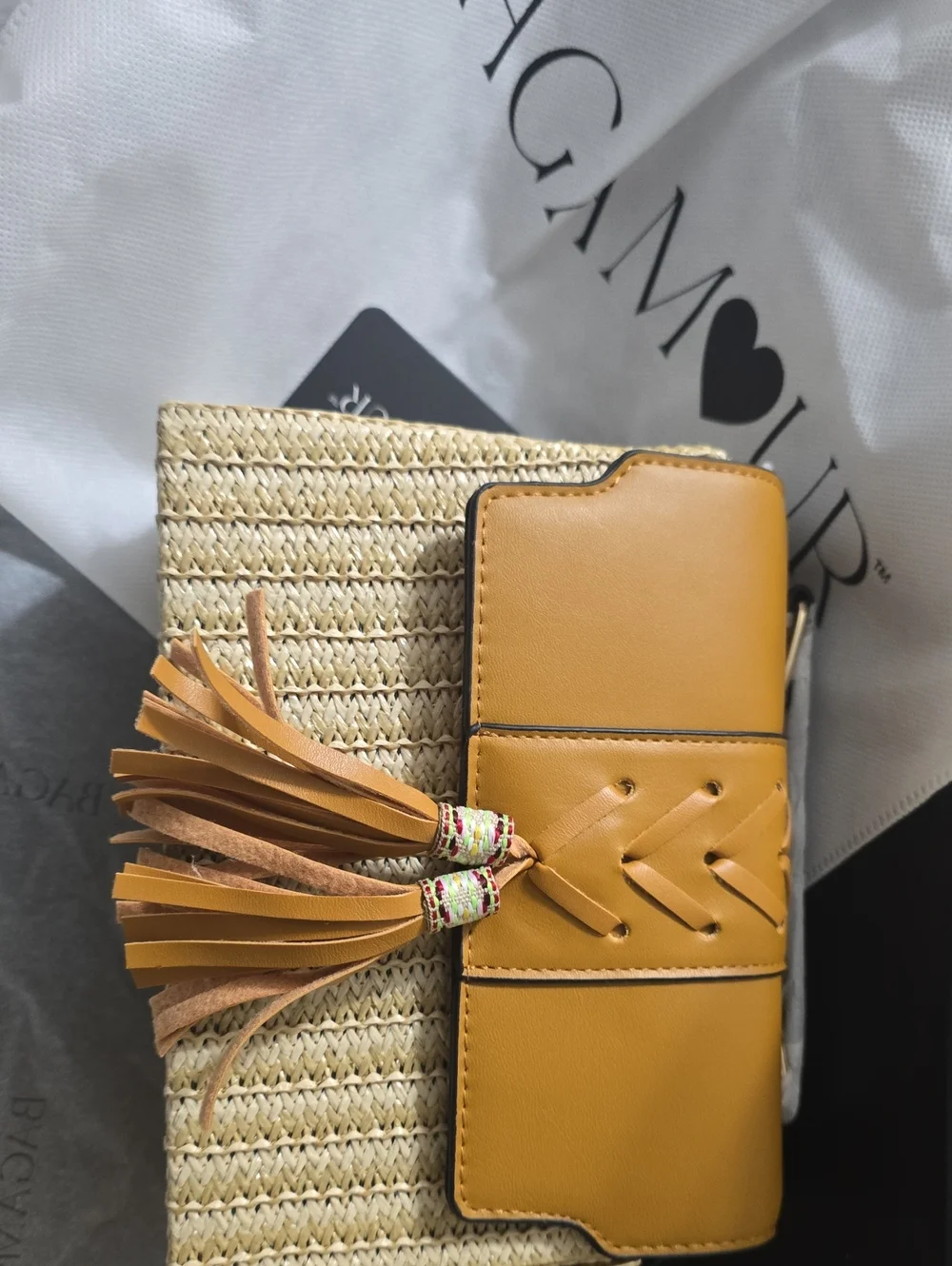 Chic Tan Leather Tassel Crossbody Wallet - BAGAMOUR